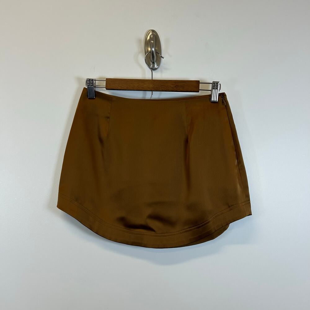 RoAri Mini Skirt Size S Stella Satin Brown Vegan Silk 90s Minimalist Chic Luxe - Picture 3 of 8